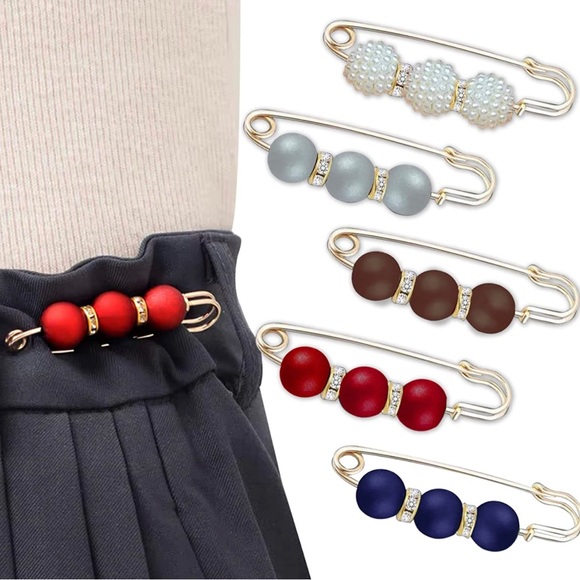 2pc Red Pearl Brooch detachable jeans and Sweater cape clip pants extended pin - Picture 5 of 12